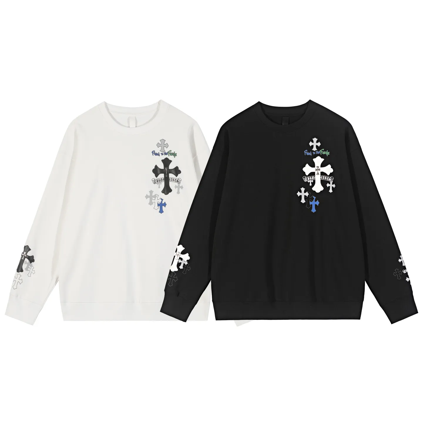 P270 Chrome Hearts Cross Slogan Metal Round Neck Sweatshirt Size: SMLXL Color: White Black
